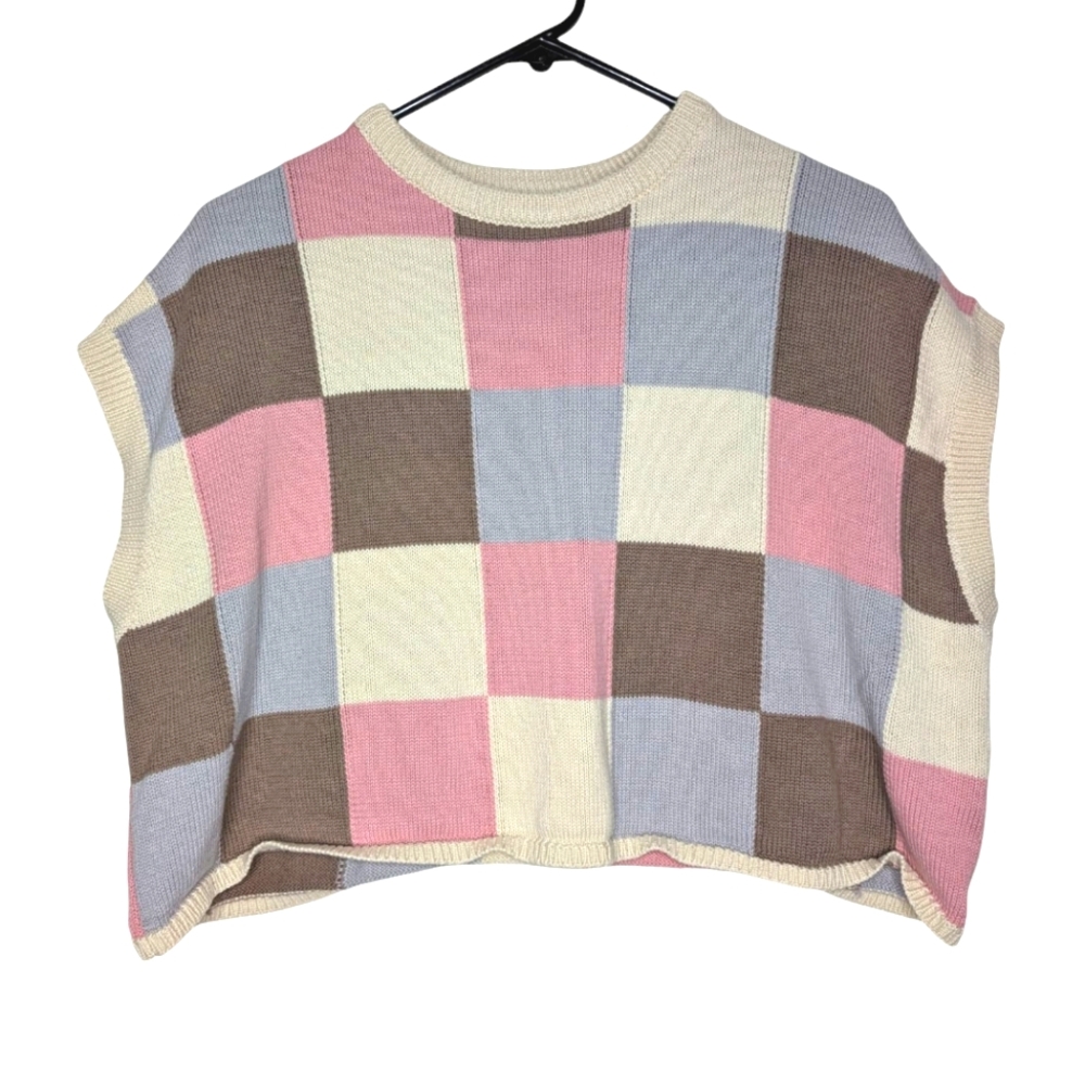 Olivaceous Women's Pastel Colorblock Sleeveless Cropped Sweater Top Size Large